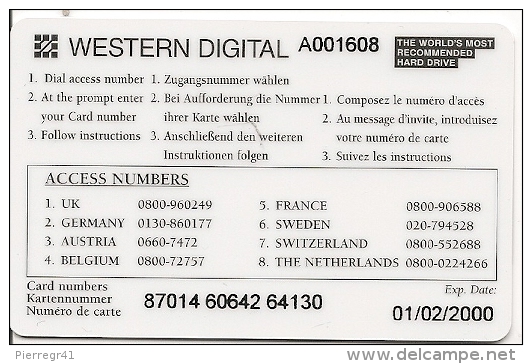 CARTE-PREPAYEE-USA-WESTERN DIGITAL-01/02/2000 -GR ATTE- TBE - Autres & Non Classés