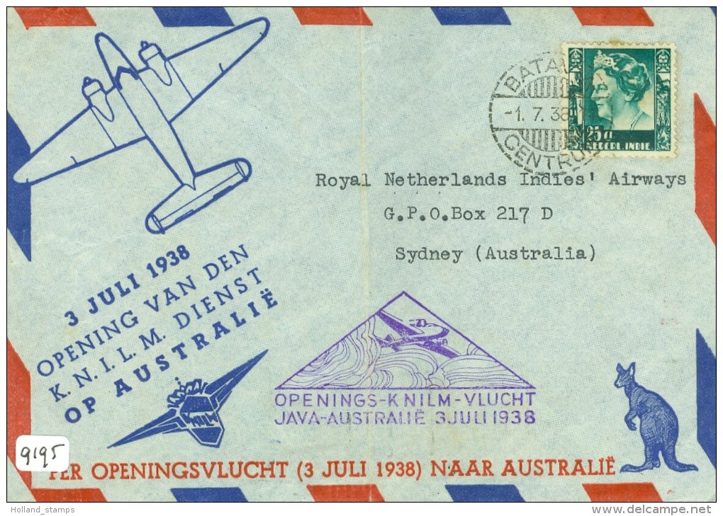 LP * NEDERLANDS-INDIE * BRIEFOMSLAG Uit 1938 Van BATAVIA Naar SYDNEY OPENINGSVLUCHT KNILM JAVA-AUSTRALIE  (9195) - India Holandeses