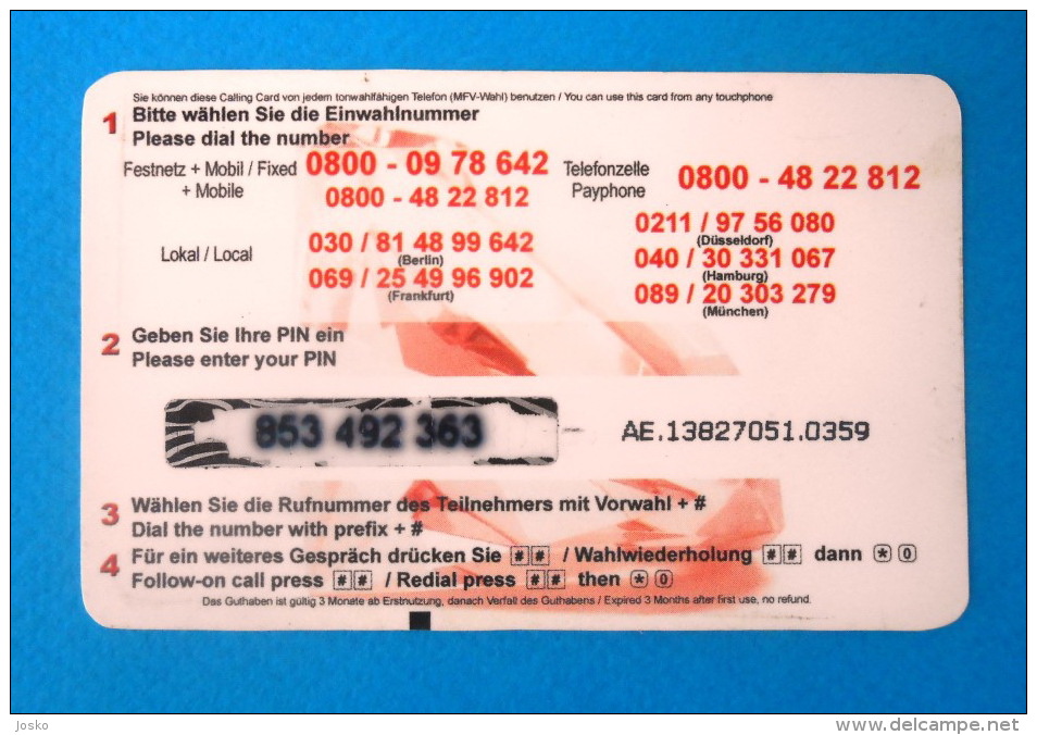 DIAMOND ASIA ( Germany Prepaid Card ) GSM Remote Prepayee Carte * Diamant Diamante Precious Stones Pierres Précieuses - [2] Prepaid