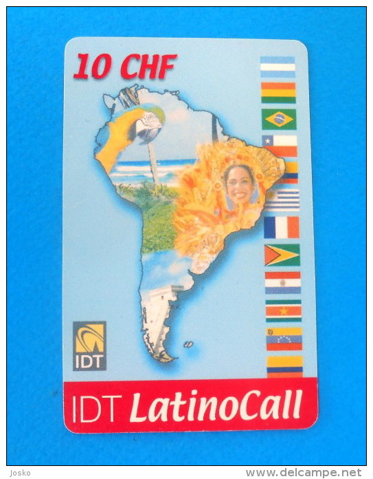 IDT Latino Card 10.CHF (Switzerland Prepaid Card) Parrot Ara Perroquet Papagei Loro Pappagallo Bird Oiseau Uccello Vogel - Loros