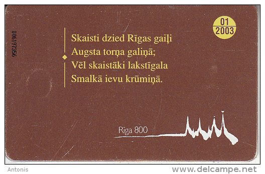 LATVIA - Riga 800, Lattelekom 3D Telecard, Tirage 80000, Exp.date 01/03, Used - Letland