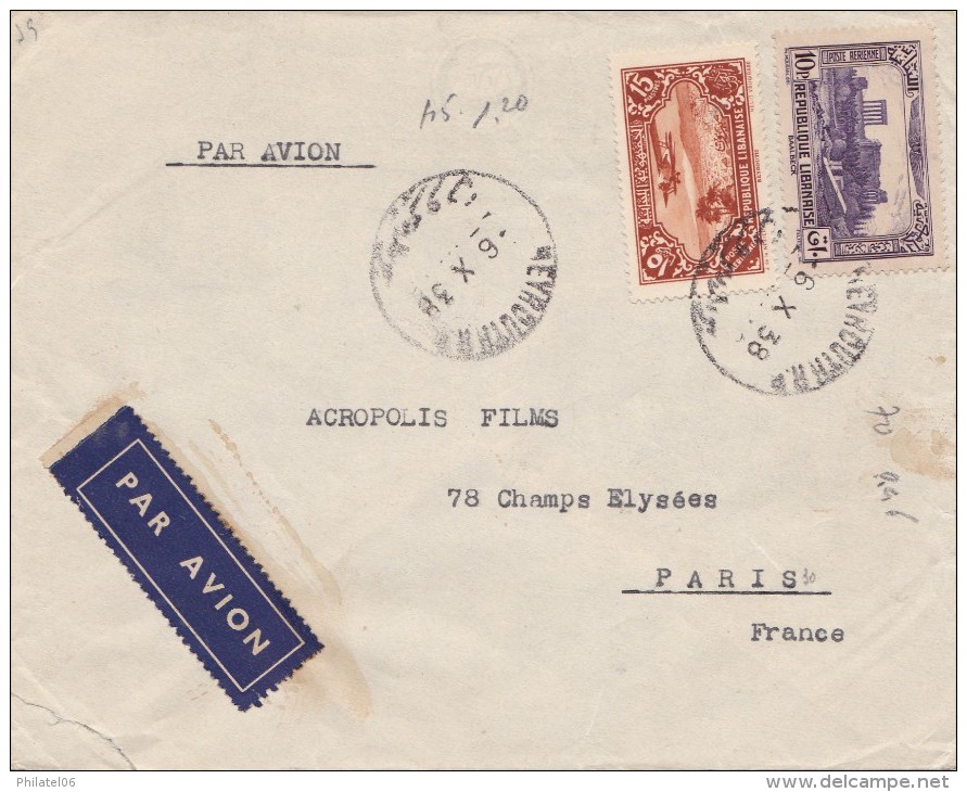 LIBAN LETTRE POUR PARIS 1938 CACHET D'ARRIVEE - Covers & Documents