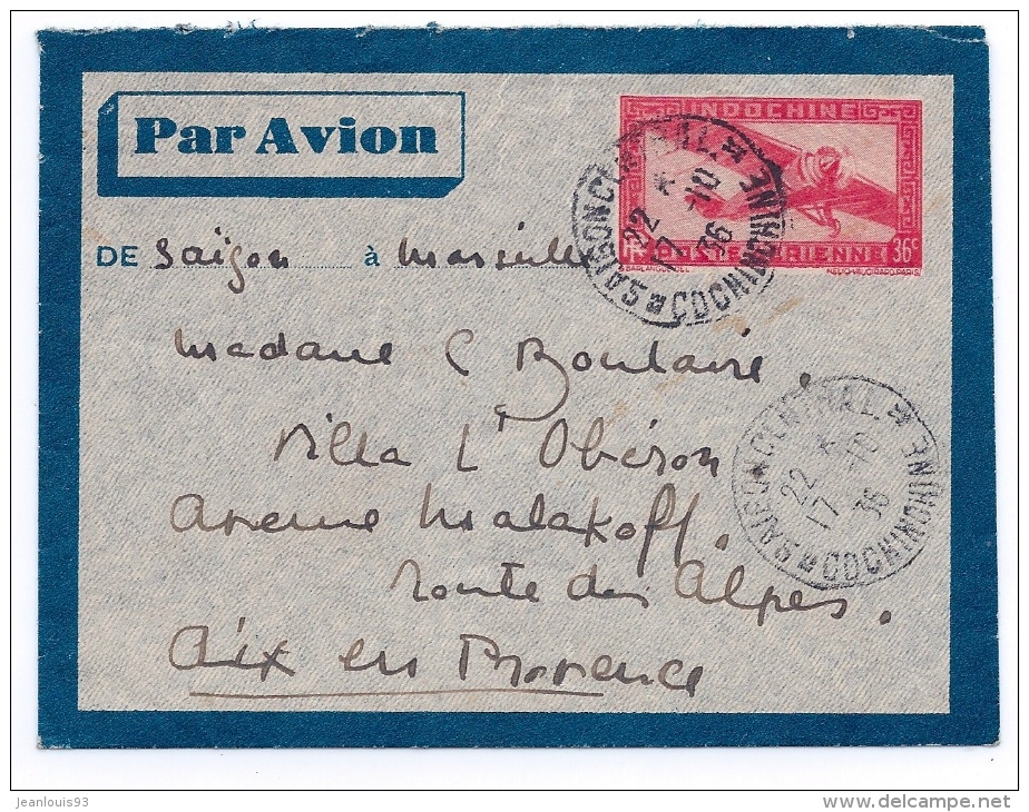 INDOCHINE - AEROGRAMME SAIGON POUR AIX EN PROVENCE 1936 - Luchtpost