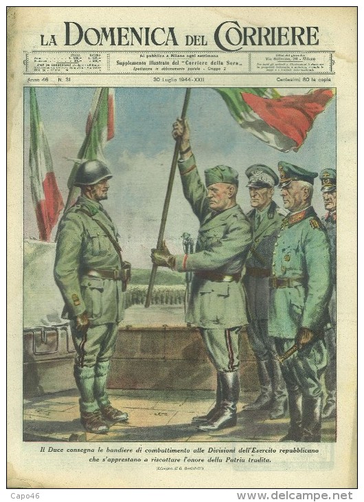 N° 31 - 1944 - COPERTINA ORIGINALE - "LA DOMENICA DEL CORRIERE" - LE IMMAGINI DELLA GUERRA - Guerra 1939-45