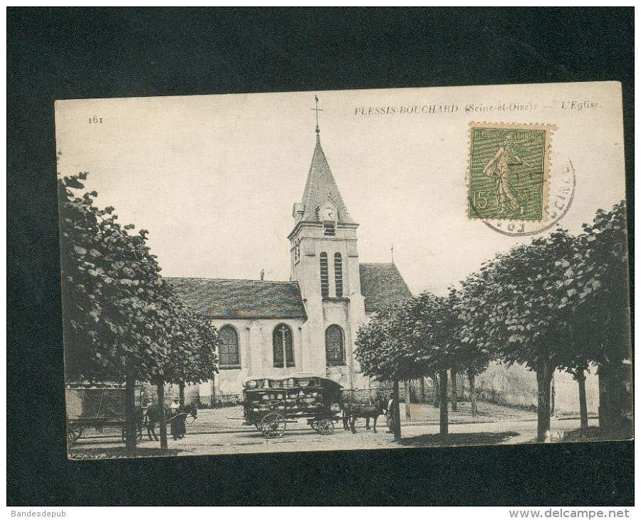 Plessis Bouchard (95) - Eglise ( Animée Attelage Roulotte Marchand Ambulant ND PHOT) - Le Plessis Bouchard