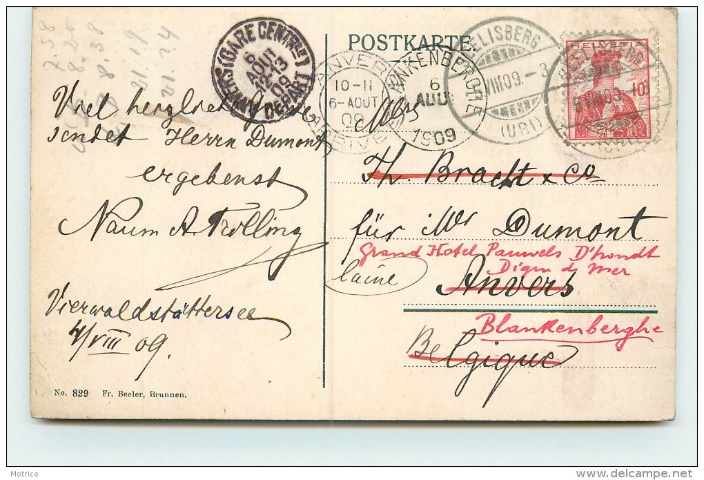 BRUNNEN - Carte Avec Divers Cachets Entre La Suisse Et La Belgique. - Postmark Collection