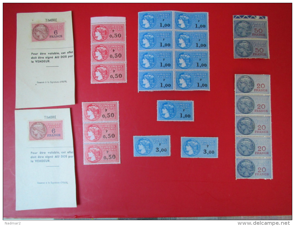 NEUFS Lot De 26 Timbres Fiscaux Valeur 0,50 F 1 F 3 F 6 F 20 F 50 Francs Très Bon état - Autres & Non Classés