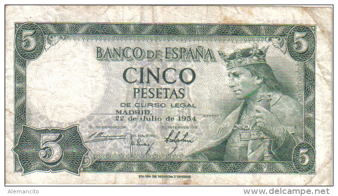 ESPAÑA //  -- 5 PESETAS ( 1954 ) -- VF -- - 5 Peseten