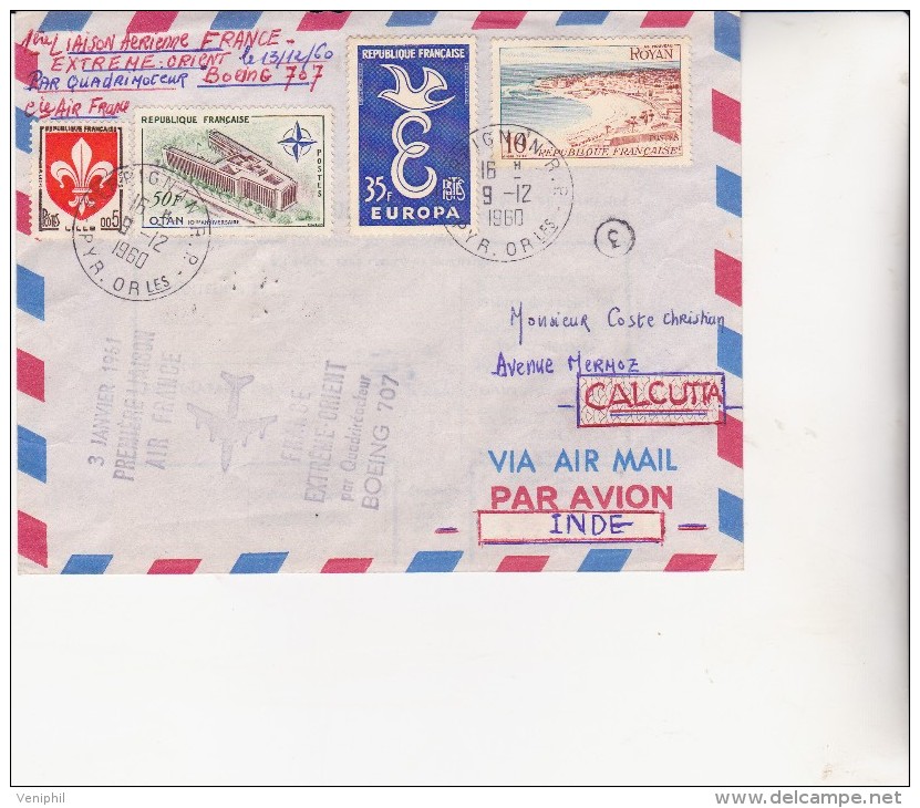 LETTRE PREMIERE LIAISON AERIENNE AIR FRANCE -- FRANCE -EXTREME ORIENT PAR BOEING 707 -3 JANV 1961 - Primi Voli