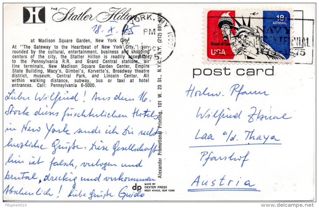 Carte Postale Ayant Circulé En 1975. Madison Square Garden. - Andere Monumenten & Gebouwen