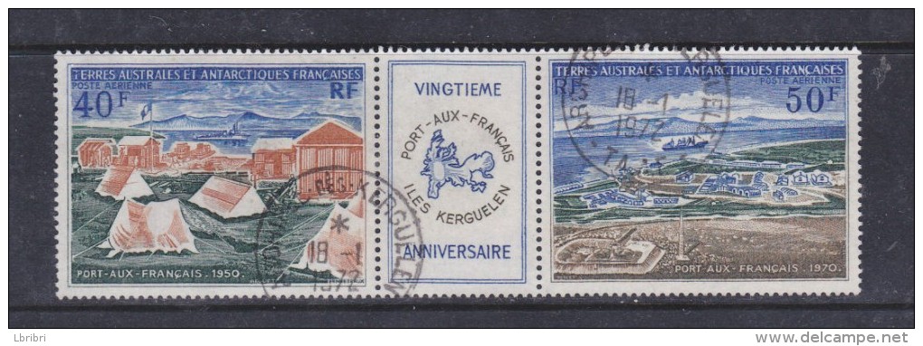 TAAF PA 26A TRIPTYQUE AVEC VIGNETTE CENTRALE PORT AUX FRANÇAIS OBL - Oblitérés