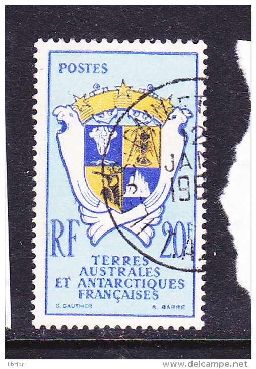 TAAF  N° 15 20F BLEU BLEU PALE ET JAUNE ARMOIRIES OBL - Used Stamps