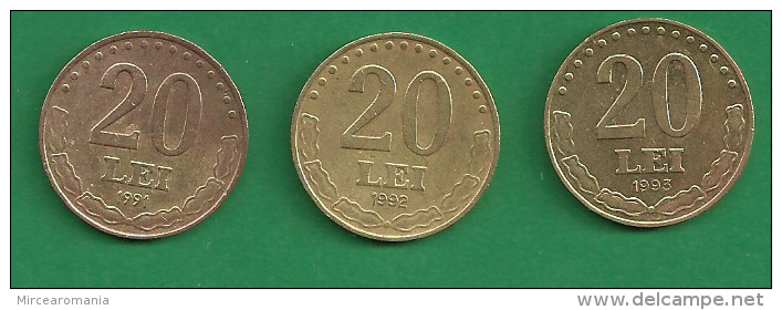 = ROMANIA - 20 LEI - 1991 - 1992 - 1993  - 3 PIECES  # 306  = - Rumänien