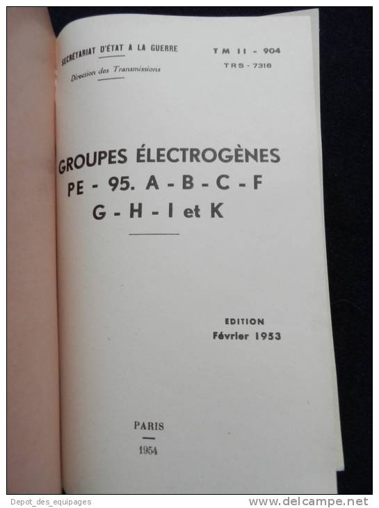 RARE MANUEL GROUPES  ELECTROGENES  PR-95 ... daté 1953