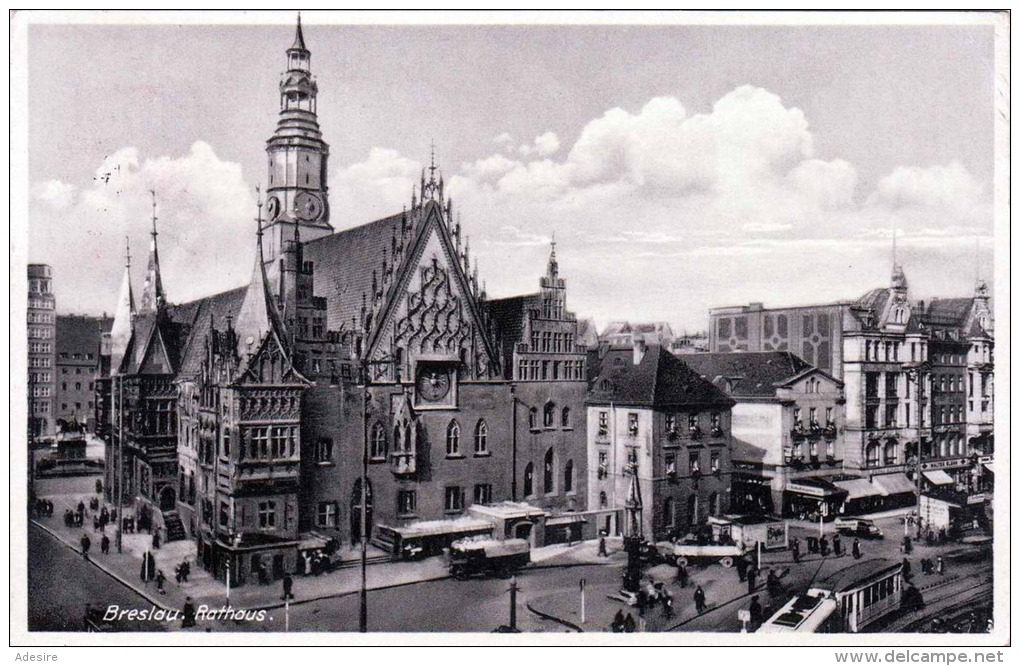 BRESLAU Rathaus Belebte Strassenansicht Gel.1939 Luftpost Reklamestempel - Schlesien