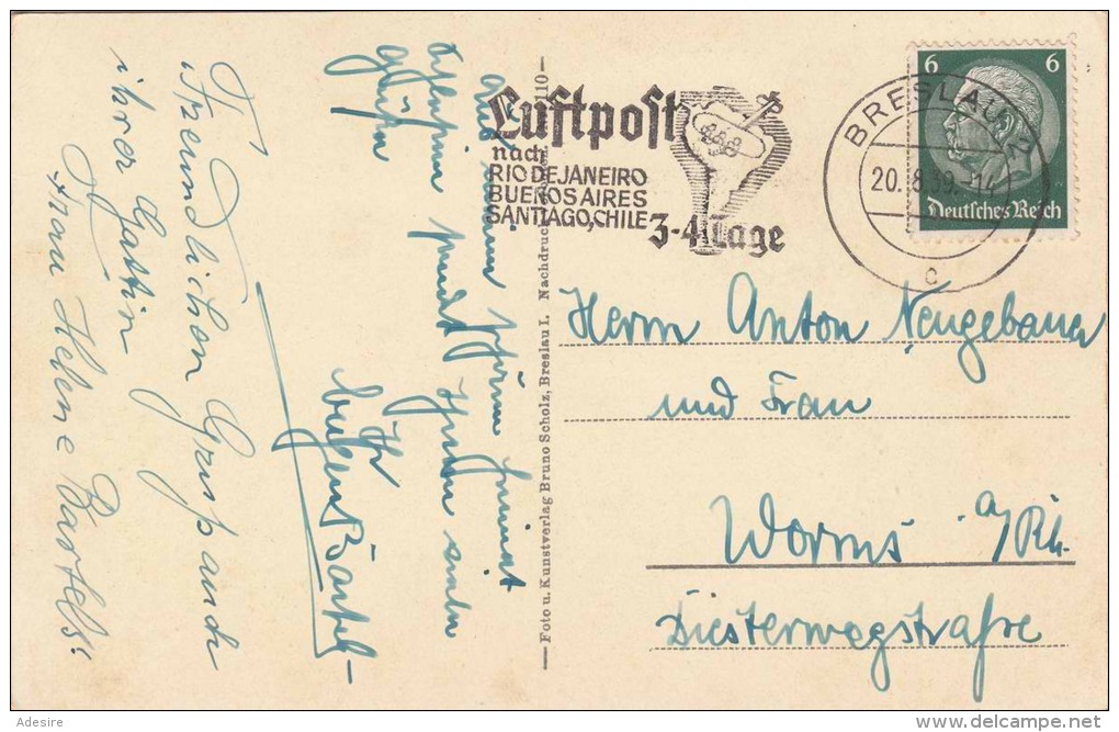 BRESLAU Rathaus Belebte Strassenansicht Gel.1939 Luftpost Reklamestempel - Schlesien