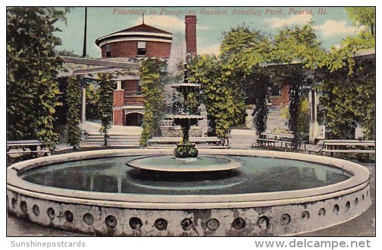 Fountain In Pompeian Garden Bradley Park Peoria Illinois 1913 - Peoria