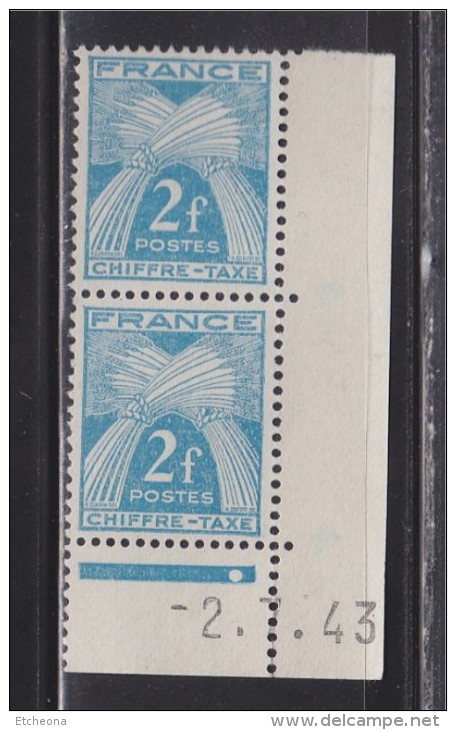 = Taxe N° 72 Gerbe Chiffre Taxe 2 F Neuf Daté -2.7.43 Sans Gomme X2 - Postage Due