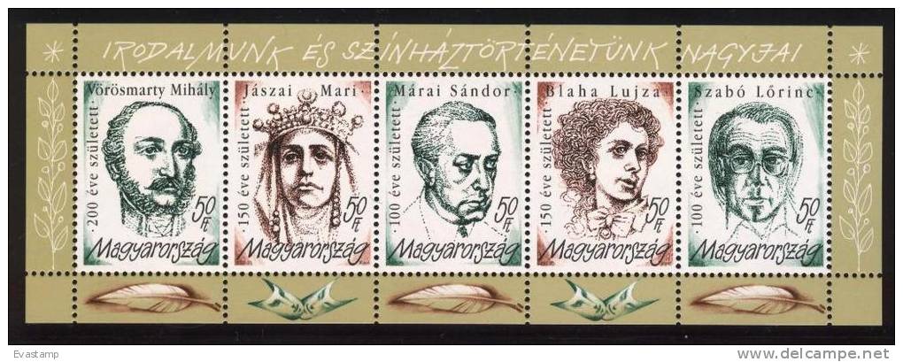 HUNGARY - 2000. S/S  - Literary And Theatrical Personalities/Famous Hungarians MNH!! Mi Bl.254. - Nuevos