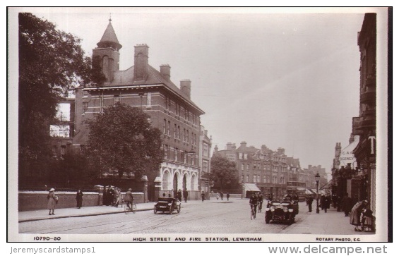 Old Postcard :  "High Street & Fire Station, Lewisham"   B/W Real Photo, By Rotary Photo Co - London Suburbs