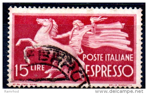 ITALY 1945 Express - Horse & Torch Bearer -  15l. - Red  FU - Express Mail