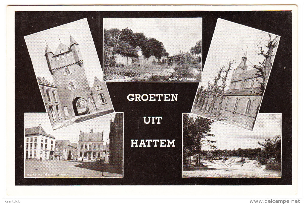 Hattem - Multiview; Markt, Gemeentehuis, Oude Stadsmuur, Leemkuilen, N.H. Kerk, Dijkpoort  - Gelderland / Nederland - Hattem