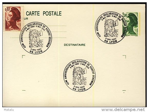 France Entier Postal CAD 40e Anniversaire Déclaration De Robert Schuman Europe Lyon 9/5/1990   - 467 - Altri & Non Classificati