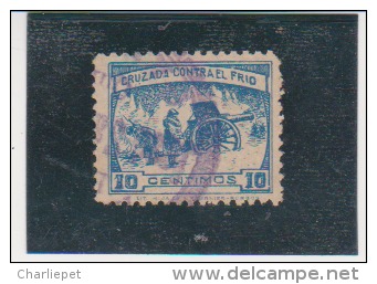 Spain Civil War 1937 Cruzada Stamp Label 10c 'Cruzada Contra El Frio' Stamp With Soldier Loading Cannon.Used - Vignettes De La Guerre Civile