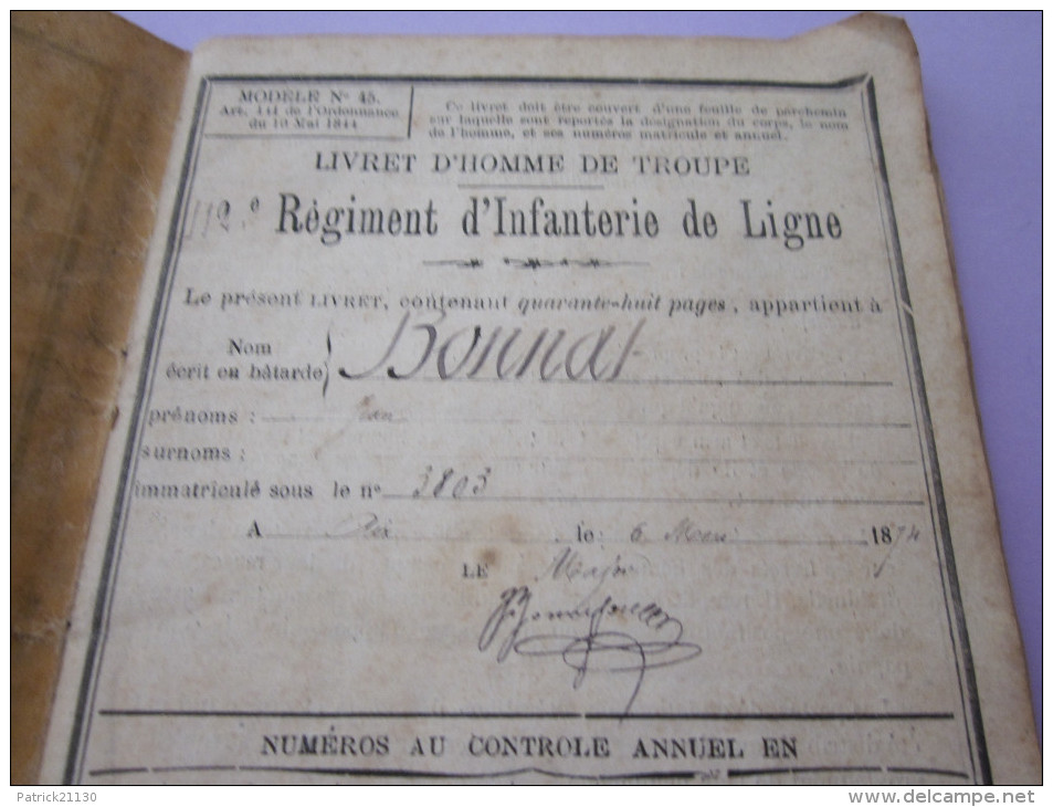 LIVRET MATRICULE POILU DU 112 RGT INFANTERIE DE LIGNE 1874 - Documents