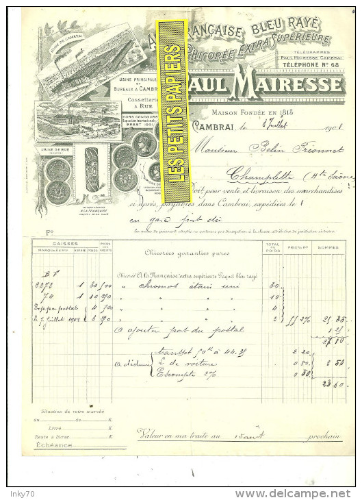 59 - Nord - CAMBRAI - Facture MAIRESSE - Chicorée – 1908 - REF 130 - 1900 – 1949