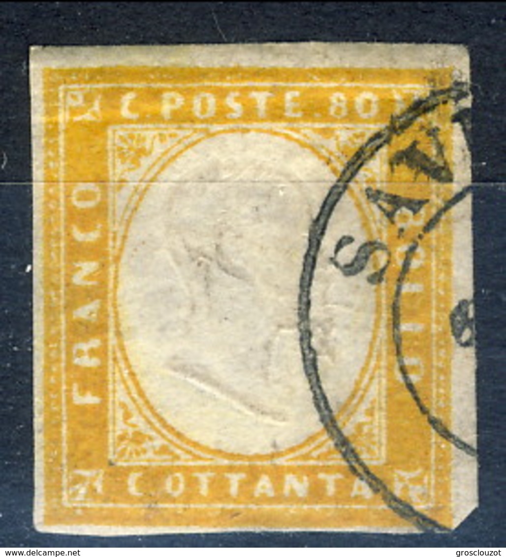 Sardegna, IV Em Sassone N. 17B (1861) C. 80 Giallo Arancio Usato (annullo Savona) Firmato BIONDI - Sardegna