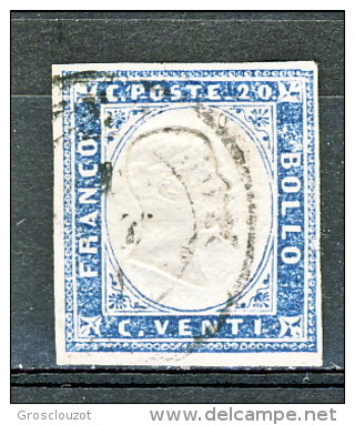 Sardegna, IV Em 1860 SA N. 15Cc, C. 20 Azzurro Grigio Cat. € 250 Firmato Biondi - Sardinië