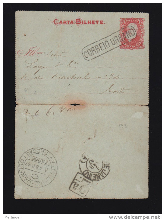 Brazil Brasil 1887 CB-8 Stationery Letter Card Local Use In Rio De Janeiro - Postwaardestukken