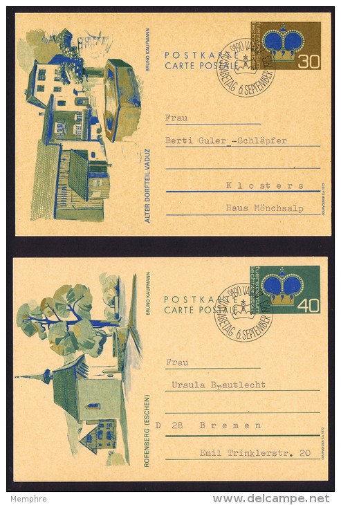 1973  Cartes Postales Couronne Princière  30 Et 40 Rp. Michel P 77-8  Oblitérées Premier Jour - Stamped Stationery