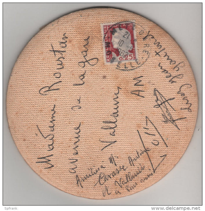 France - CURIOSITE Type Mail Art : Sous-bock De Biere Voyagé En 1962 Affranchi Marianne De Décaris 1263 Lorraine Metz - 1961-....