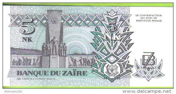 Zaire  Billete Valor 5 Nk 24-06-1993  S/C - Zaire