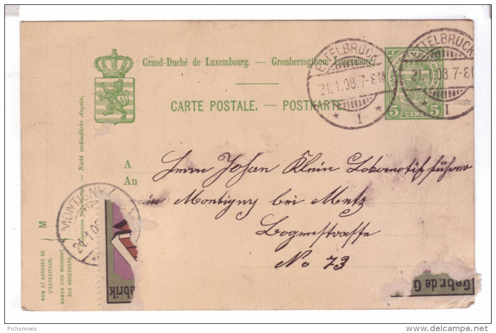 LUXEMBOURG Luxemburg Grand Duche Carte Postale Entier 5 Cent 1908 - Precancels