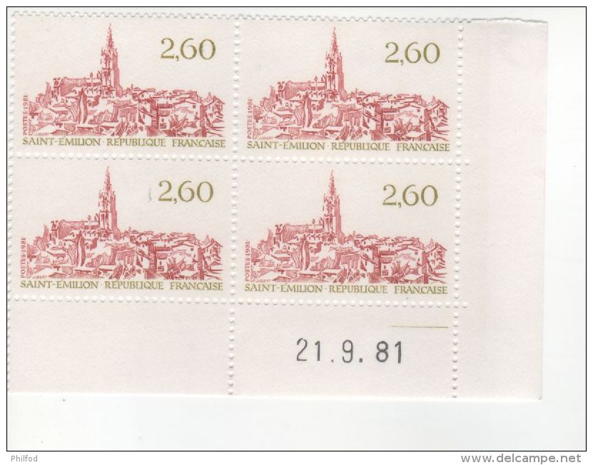 1981 -  Série Touristique: Saint-Emilion -  Bloc De 4 X N°  2162 - Coin Daté  21-9-81 - 1980-1989