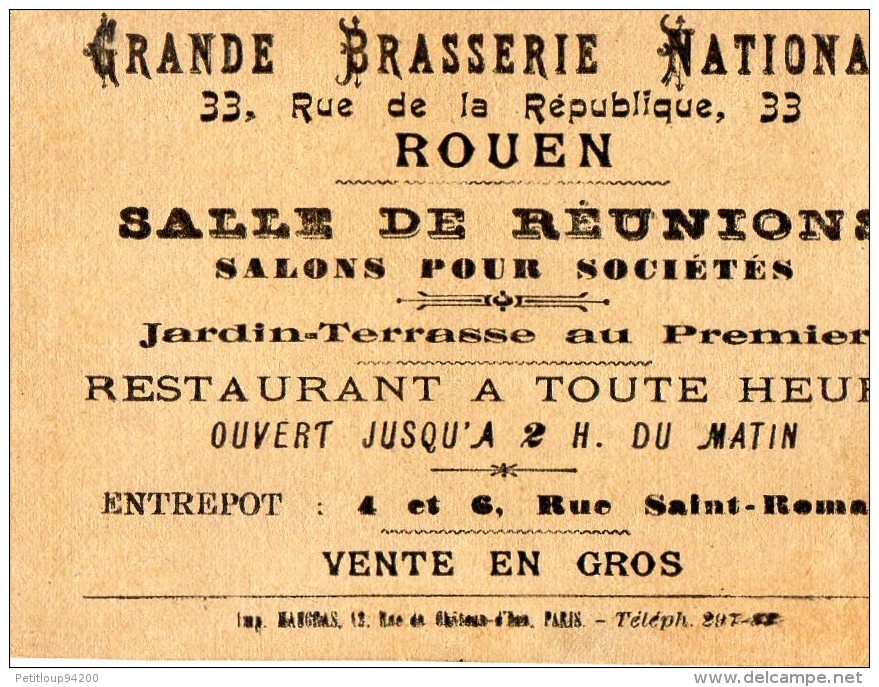 CARTE DE VISITE  GRANDE BRASSERIE NATIONALE  BREWERIE Valois  ROUEN - Cartes De Visite