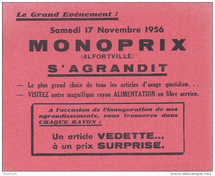 Buvard Monoprix Alfortville S'agrandit, Samedi 17 Novembre 1956 - M