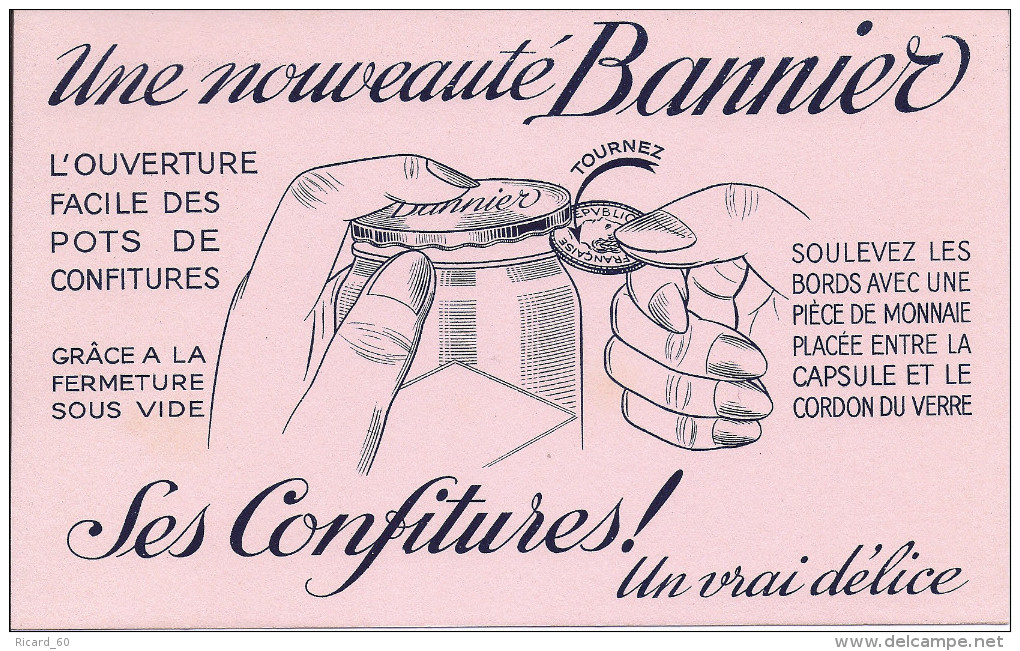 Buvard Confitures BANNIER, Ouverture Facile Des Pots, Doigts, Pièce De Monnaie - C