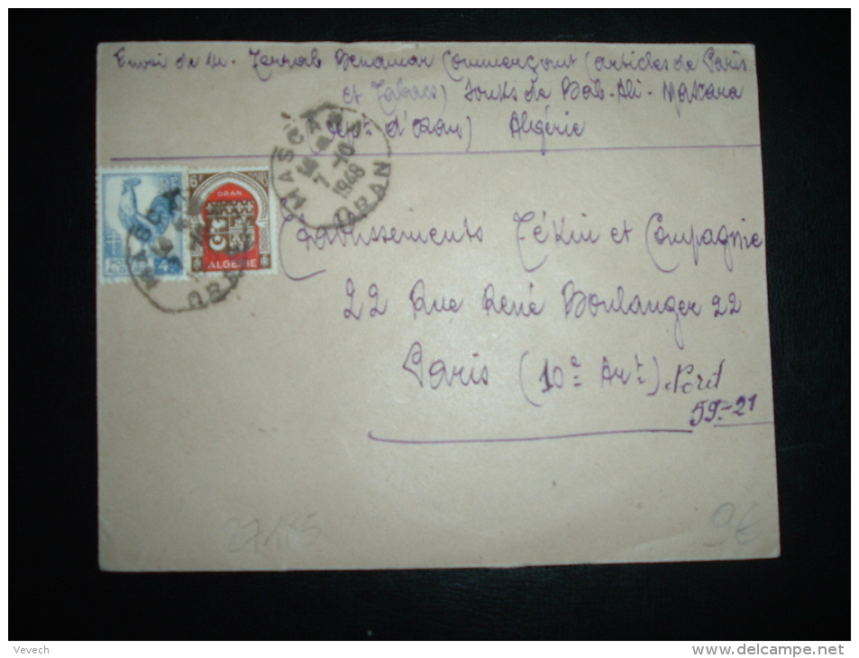 LETTRE POUR FRANCE TP COQ ALGERIE 4F + ORAN 6F OBL. 7-10-1948 MASCARAN ORAN - 1944 Hahn Und Marianne D'Alger