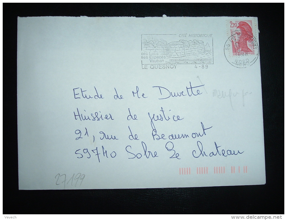 LETTRE TP LIBERTE DE GANDON 2,20F OBL.MEC. VARIETE 19-4-1989 LE QUESNOY NORD (59) - 1982-1990 Liberté (Gandon)