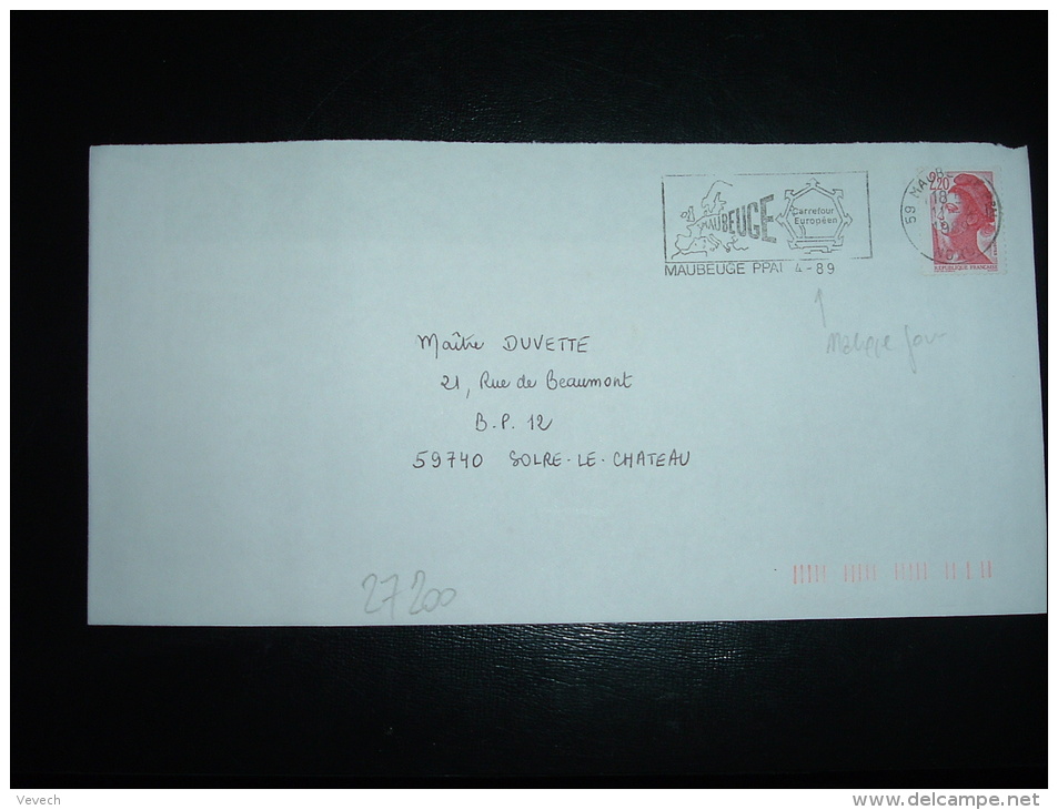 LETTRE TP LIBERTE DE GANDON 2,20F OBL.MEC. VARIETE 11-4-1989 MAUBEUGE PPAL NORD (59) - 1982-1990 Liberty Of Gandon