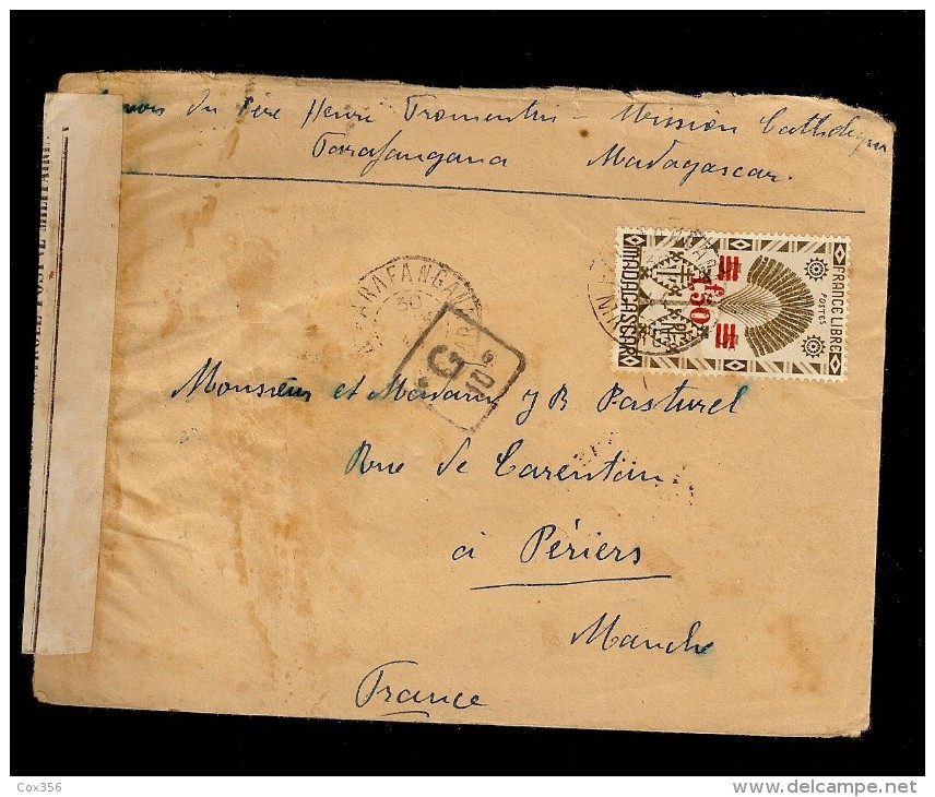 ENVELOPPE  CACHET POSTAL FARAFANGANA Control MILITAIRE , TANANARIVE - Seals Of Generality