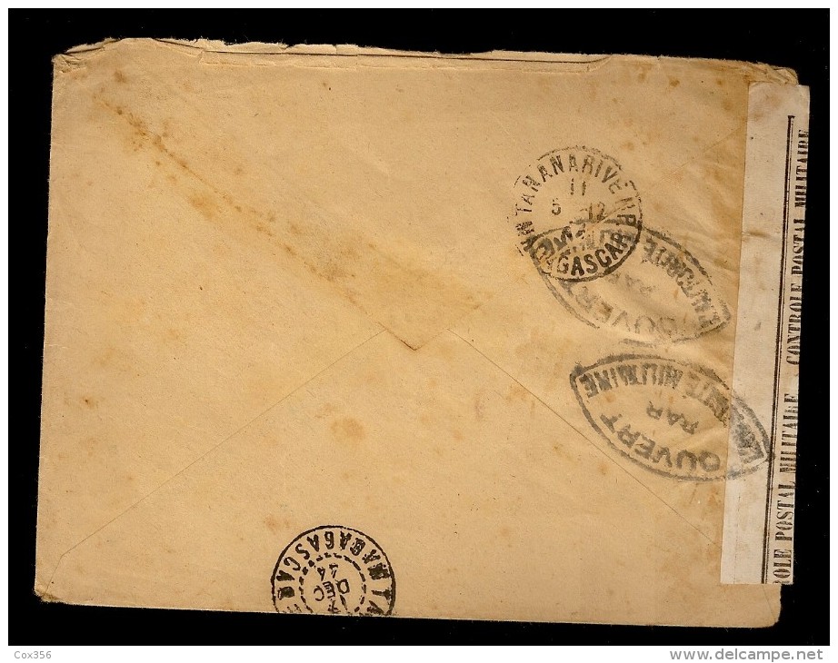 ENVELOPPE  CACHET POSTAL FARAFANGANA Control MILITAIRE , TANANARIVE - Matasellos Generales