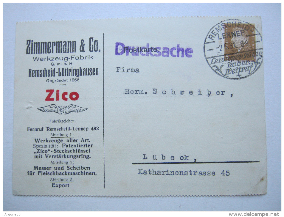 REMSCHEID LÜTTRINGHAUSEN  , Firmenkarte 1931 - Remscheid