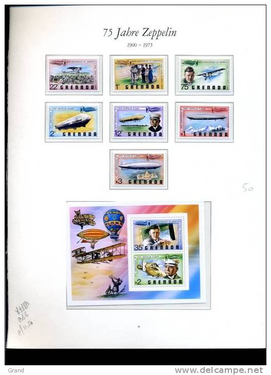 GRENADA-MONTGOLFIERE-LIND BERG-ZEPPELIN-1975-  SERIE ET BLOC***MNH -COMPLET - Zeppelines