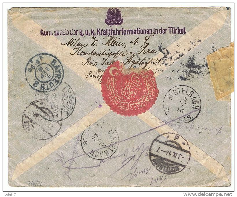 1916 - Busta Raccomandata K.u.k - Lettres & Documents