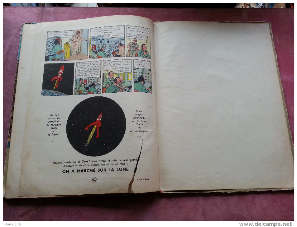 livre BD les aventures de TINTIN et milou OBJECTIF LUNE 1953 CASTERMAN Tournai Paris De HERGE ( fusée avion automobile